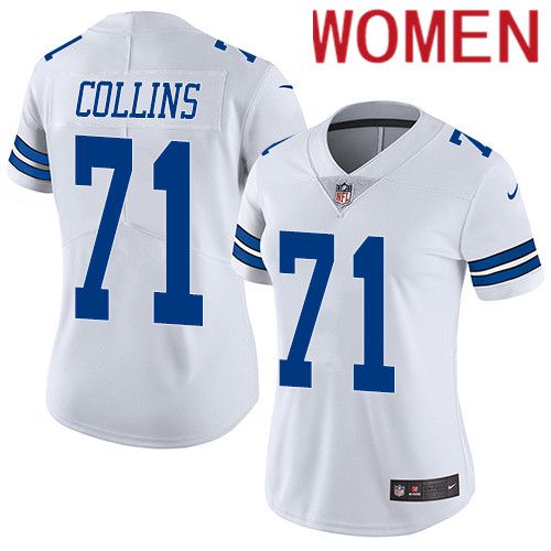 Women Dallas Cowboys 71 Lael Collins Nike White Vapor Limited NFL Jersey